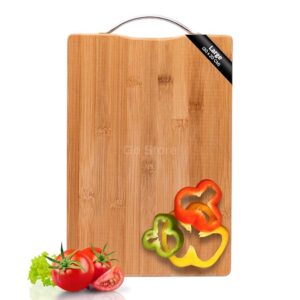 go store large non slip wooden bamboo cutting board with antibacterial surface with stainless steel handle, chopping board for kitchen, cutting board for kitchen (wood)
