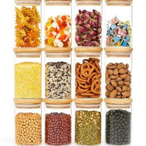 premium glass containers for kitchen set of 12 kitchen glass containers with wooden lid | airtight glass jars for storage | kitchen container set glass | spice jars, masala box | 270ml each,clear