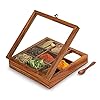 exclusivelane sheesham wooden spice box with spoon (non removable partitions, 50 ml, brown) |spice box wooden namak dani for kitchen wood masala box for kitchen wooden masala dabba dani container