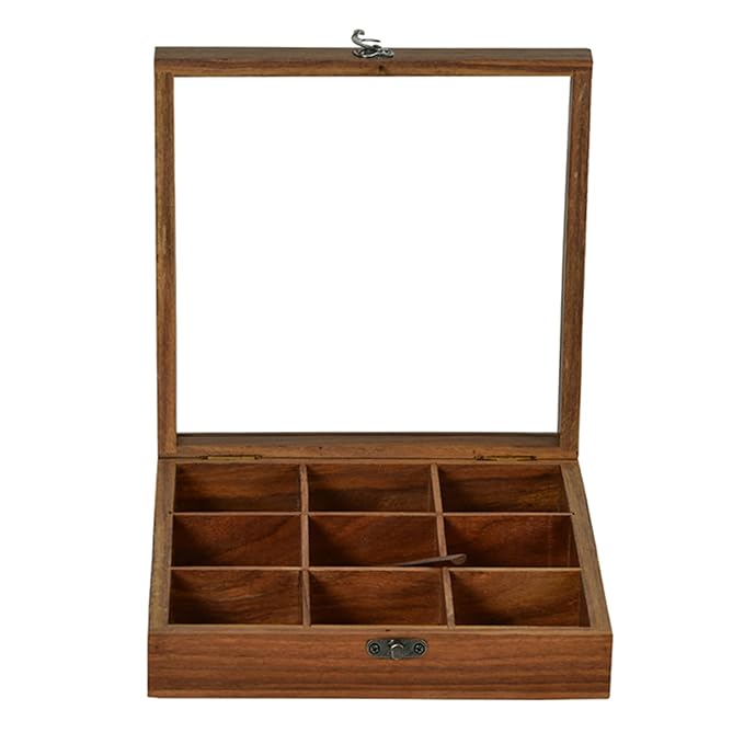 exclusivelane sheesham wooden spice box with spoon (non removable partitions, 50 ml, brown) |spice box wooden namak dani for kitchen wood masala box for kitchen wooden masala dabba dani container